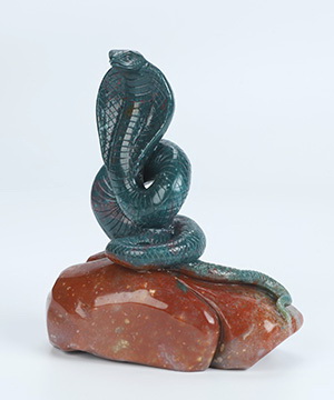 4.3" Bloodstone Hand Carved Crystal Snake Sculpture, Crystal Healing