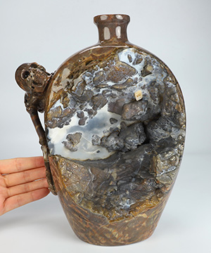 9.3" Dinosaur Egg Agate Hand Carved Crystal Vase and Skeleton Sculpture, Crystal Healing