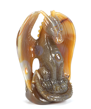4.7" Premium Brazilian Agate Hand Carved Crystal Dragon Sculpture, Crystal Healing