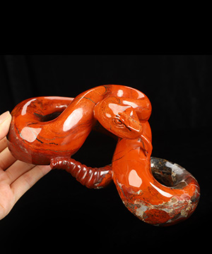 8.0" Red Jasper Hand Carved Crystal Snake Sculpture, Crystal Healing