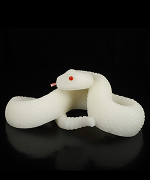 8.0" White Jade Hand Carved Crystal Snake and Rhodochrosite Tongue Sculpture, Crystal Healing