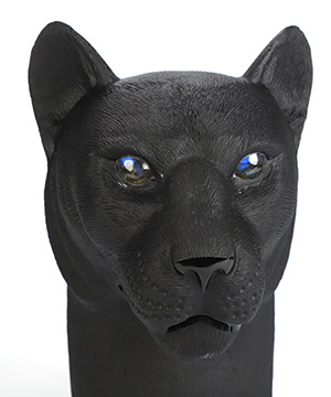 8.9" Black Obsidian Hand Carved Crystal Leopard and Labradorite Eyes Sculpture, Crystal Healing