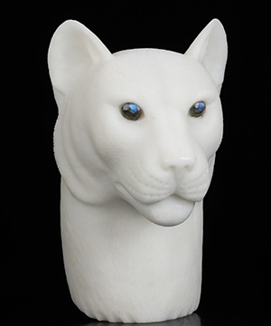 8.9" White Jade Hand Carved Crystal Leopard and Labradorite Eyes Sculpture, Crystal Healing