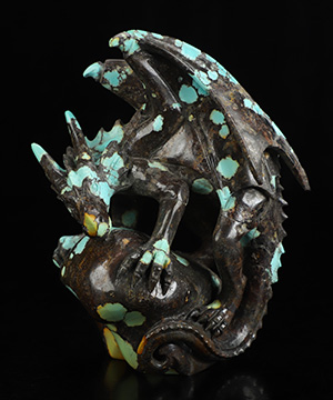 Gemstone 4.7" Turquoise Hand Carved Crystal Dragon Sculpture, Crystal Healing