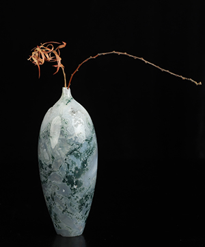 4.7" Green Moss Agate Hand Carved Crystal Vase Sculpture, Crystal Healing