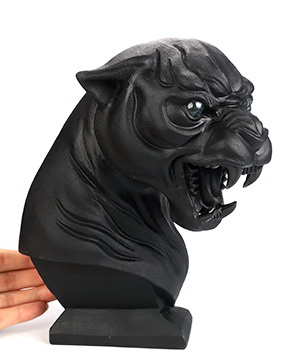 8.2" Frosted Black Obsidian Hand Carved Crystal Leopard Sculpture, Crystal Healing
