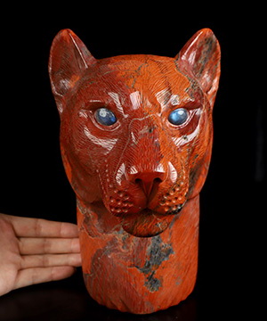 Fireborn Guardian - 8.8" Red Jasper Hand Carved Crystal Leopard Sculpture, Crystal Healing