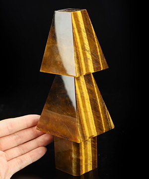 7.1" Gold Tiger's Eye Hand Carved Crystal Plant Sculpture, Crystal Healing