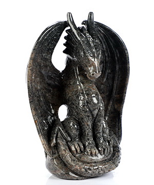 5.1" Yooperlites Hand Carved Crystal Dragon Sculpture, Crystal Healing