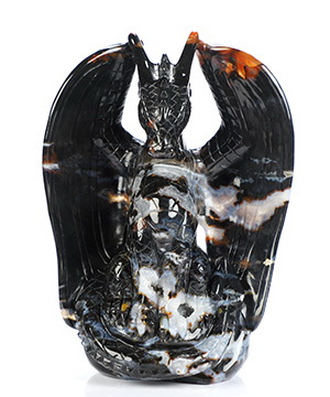 4.9" Black Zebra Agate Hand Carved Crystal Dragon Sculpture, Crystal Healing