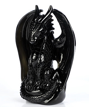 5.1" Black Obsidian Hand Carved Crystal Dragon Sculpture, Crystal Healing