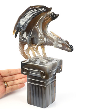 8.8" Premium Brazilian Agate Hand Carved Crystal Dragon Sculpture, Crystal Healing