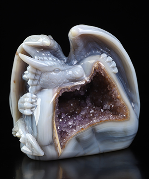 3.7" Agate Amethyst Geode Hand Carved Crystal Dragon Sculpture, Crystal Healing