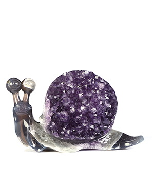 7.7" Agate Amethyst Druse Hand Carved Crystal Snail Sculpture, Crystal Healing