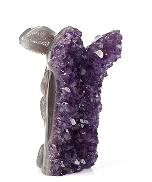 4.1" Agate Amethyst Druse Hand Carved Crystal Lizard Sculpture, Crystal Healing