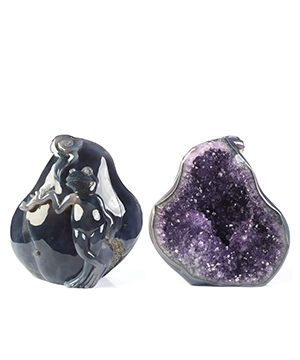 6.3" Agate Amethyst Geode Hand Carved Crystal Frog Sculpture, Crystal Healing