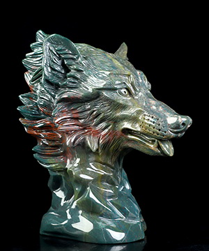 6.8" Bloodstone Hand Carved Crystal Wolf Sculpture, Crystal Healing