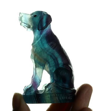 3.0" Fluorite Hand Carved Crystal Dog Sculpture, Crystal Healing