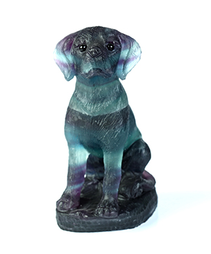 3.0" Fluorite Hand Carved Crystal Dog Sculpture, Crystal Healing