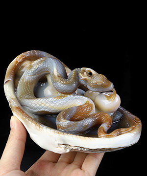 6.9" Banded Agate Hand Carved Crystal Snake Sculpture, Crystal Healing