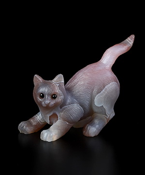 Gemstone 2.2" Mozambique Agate Hand Carved Crystal Cat Sculpture, Crystal Healing