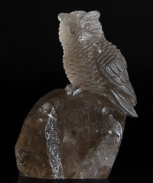 Smokey/Smoky Quartz Rock Crystal Carved Crystal Owl Sculpture
