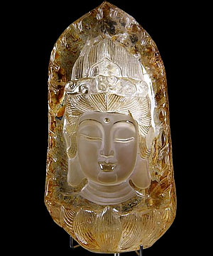 Quartz Rock Crystal Carved Kwan-yin Sculpture