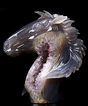 GEODE Agate Carved Crystal Horse Head Sculpture