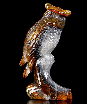 Gemstone 4.2" Empire Red Agate Carved Crystal Owl Sculpture