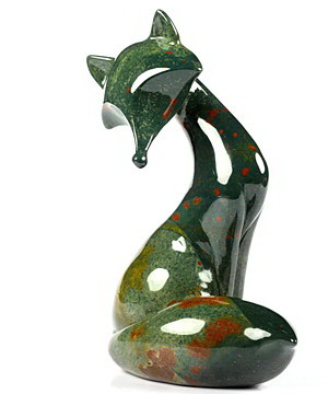 4.1" Bloodstone Hand Carved Crystal Fox Sculpture, Crystal Healing