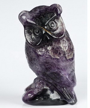 4.4" Fluorite Carved Crystal Owl, Realistic, Crystal Healing