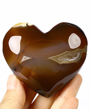 2.7" Agate Geode Hand Carved Crystal Heart Sculpture, Crystal Healing