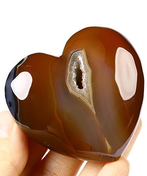 2.3" Agate Geode Hand Carved Crystal Heart Sculpture, Crystal Healing
