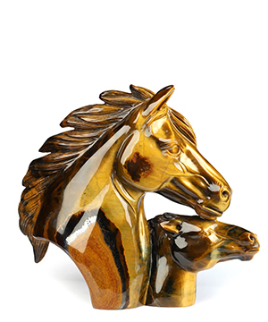 Mother's Embrace - Flash 5.4" Gold Tiger's Eye Hand Carved Crystal Horse Sculpture, Crystal Healing