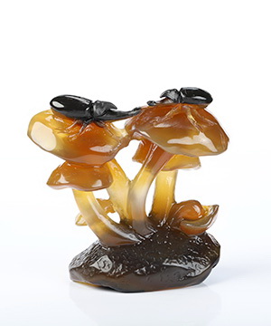 2.6" Carnelian Hand Carved Crystal Mushroom and Beetle Sculpture, Crystal Healing