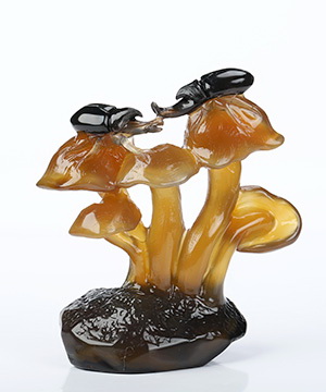 3.0" Carnelian Hand Carved Crystal Mushroom and Beetle Sculpture, Crystal Healing