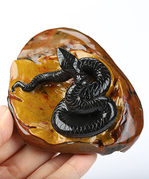 3.6" Indian Agate Hand Carved Crystal Snake Sculpture, Crystal Healing