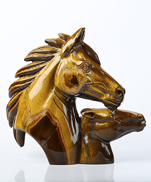 Flash 5.3" Gold Tiger's Eye Hand Carved Crystal Horse Sculpture, Crystal Healing