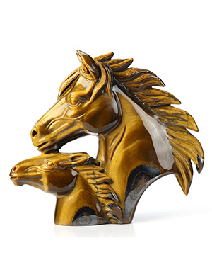 Flash 5.4" Gold Tiger's Eye Hand Carved Crystal Horse Sculpture, Crystal Healing