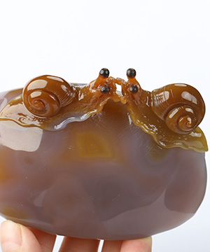 3.9" Agate Hand Carved Crystal Snail Sculpture, Crystal Healing