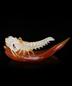3.2" Carnelian Hand Carved Crystal Shrimp Sculpture, Crystal Healing