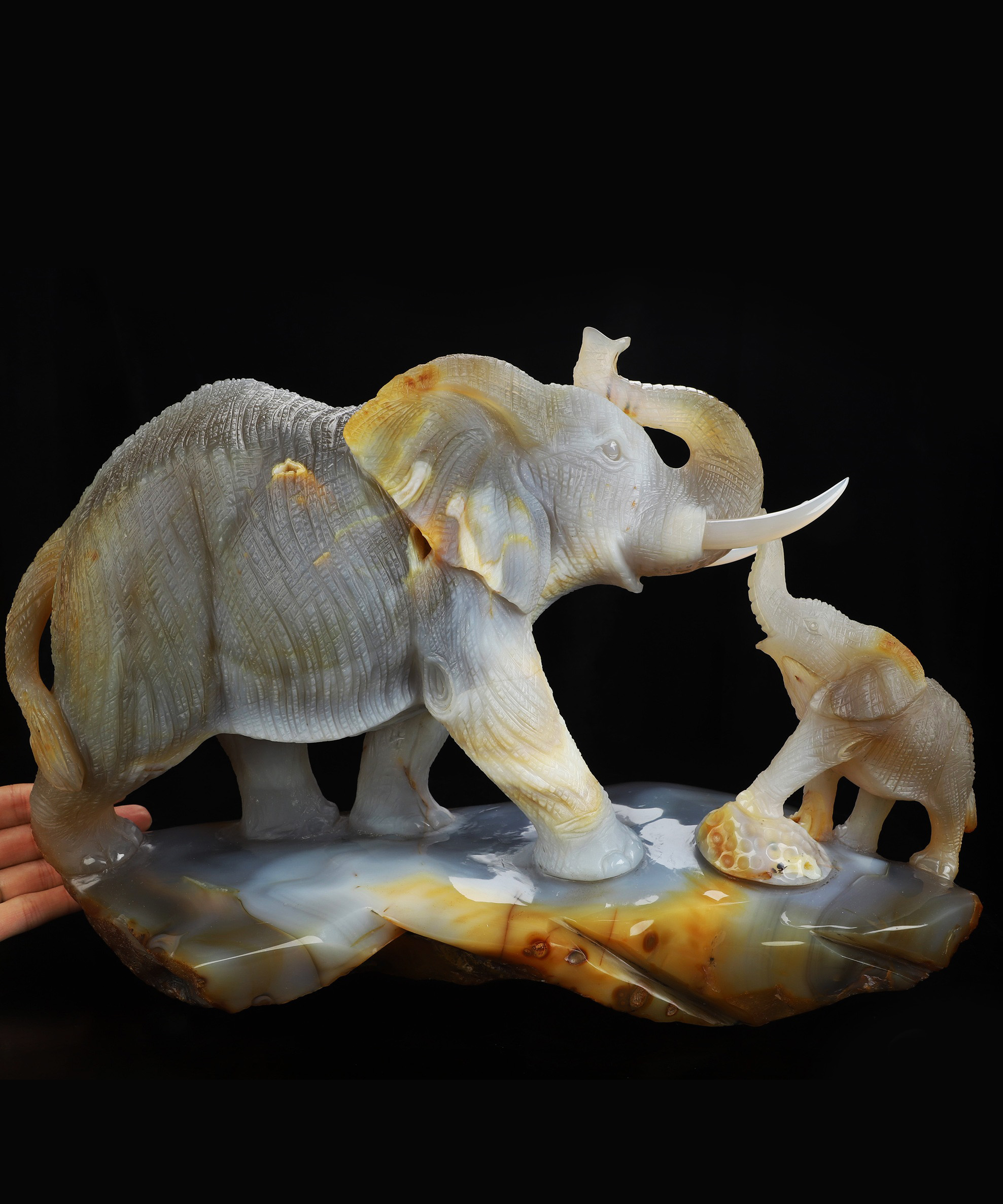 Trunk Twine - 23.1LB, Agate Hand Carved Crystal Elephant Sculpture, Crystal Healing