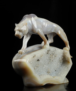 7.6" Agate Hand Carved Crystal Leopard Sculpture, Crystal Healing