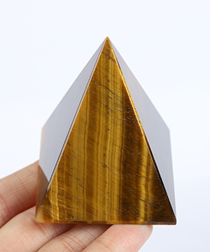 2.2" Gold Tiger's Eye Hand Carved Crystal Pyramid Sculpture, Crystal Healing