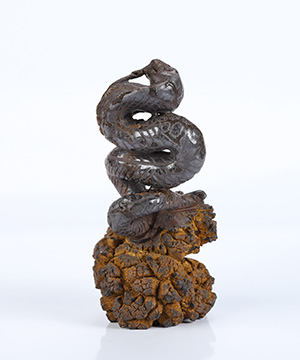 3.1" Turtle Dung Fossil Hand Carved Crystal Snake Sculpture, Crystal Healing