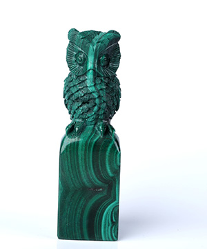 Gemstone 3.0" Malachite Hand Carved Crystal Owl Sculpture, Crystal Healing