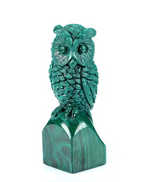 Gemstone 2.5" Malachite Hand Carved Crystal Owl Sculpture, Crystal Healing