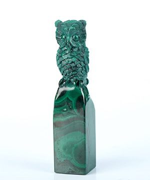 Gemstone 3.2" Malachite Hand Carved Crystal Owl Sculpture, Crystal Healing