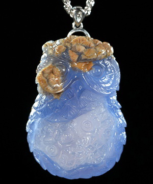 2.0" Blue Chalcedony Hand Carved Crystal Owl Necklace, Crystal Healing