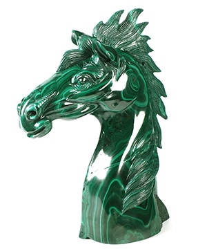 Gemstone 7.9" Malachite Hand Carved Crystal Horse Sculpture, Crystal Healing
